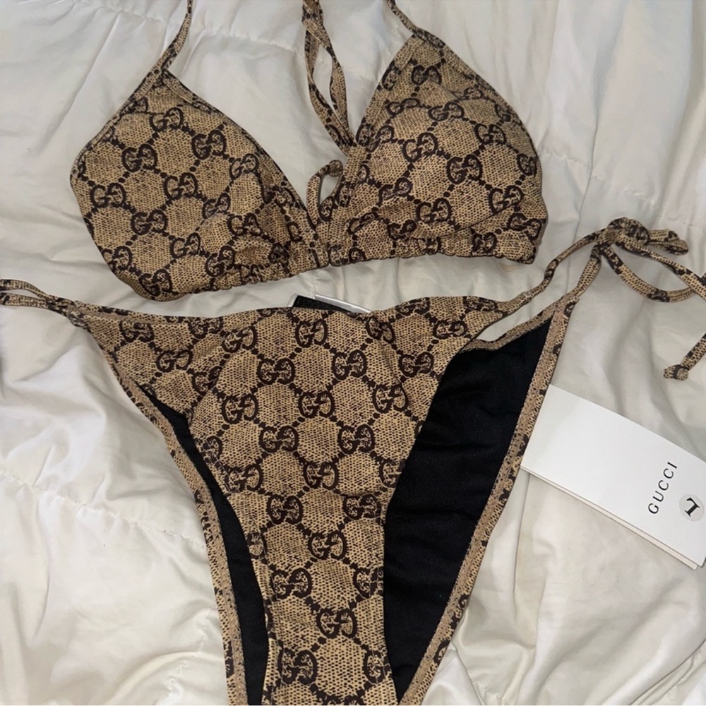 Gucci Tan and Black Designer Bikini